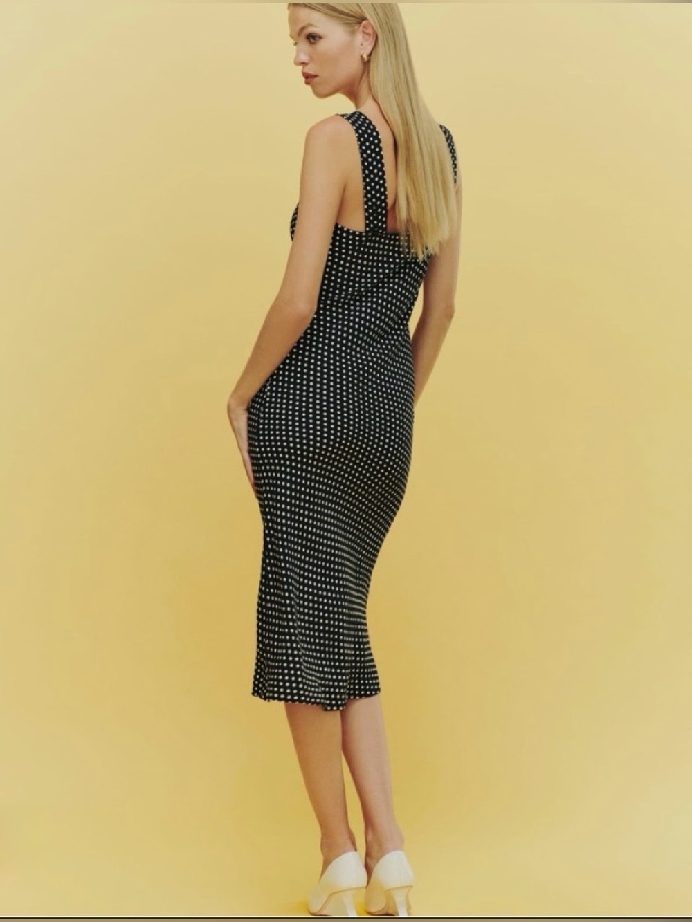 REFORMATION Beauden B&W Polka Dot Midi Dress - Picture 3 of 7